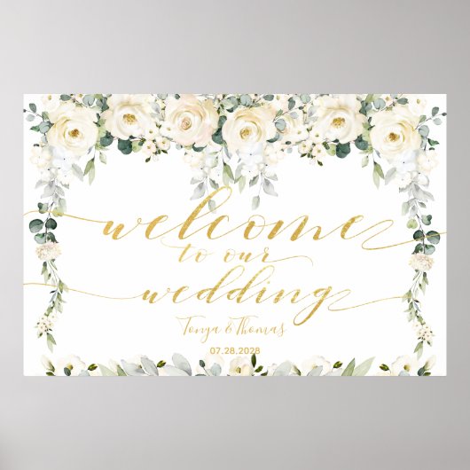 White Peony Epiphany Gold Calligraphy Welcome Poster (Voorkant)