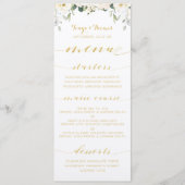 White Peony Epiphany Mariage Gold Calligraphy Menu (Devant)