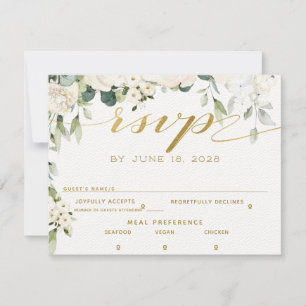 White Peony Epiphany Wedding RSVP Mail Back Kaart