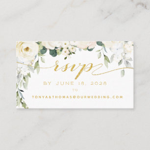 White Peony Epiphany Wedding RSVP Online Card Visitekaartje