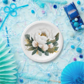 White Peony Eucalyptus Gold Flower Papieren Bordje (Feest)