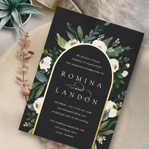 White Peony Floral Arch Wedding Folie Uitnodiging