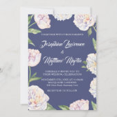 White Peony Floral Blue Wedding Invitations (Devant)