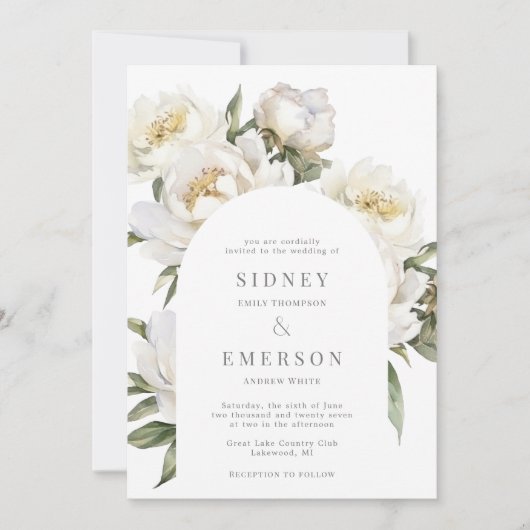 White Peony Floral Mariage Arch Invitation (Devant)