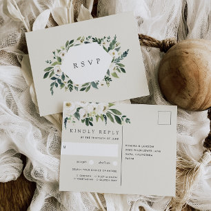 White Peony Floral Wedding Meal Choice RSVP Briefkaart