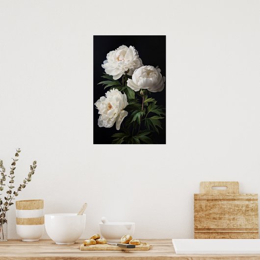 White Peony Flowers Art Imprimer Poster (Cuisine)