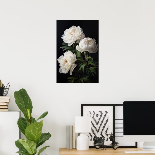 White Peony Flowers Art Imprimer Poster (Bureau à domicile)