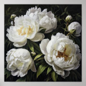 White Peony Flowers Art Imprimer Poster (Devant)