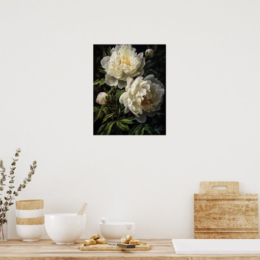 White Peony Flowers Art Imprimer Poster (Cuisine)