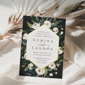 White Peony | Geometrische Floral Lijst Weddenscha Folie Uitnodiging