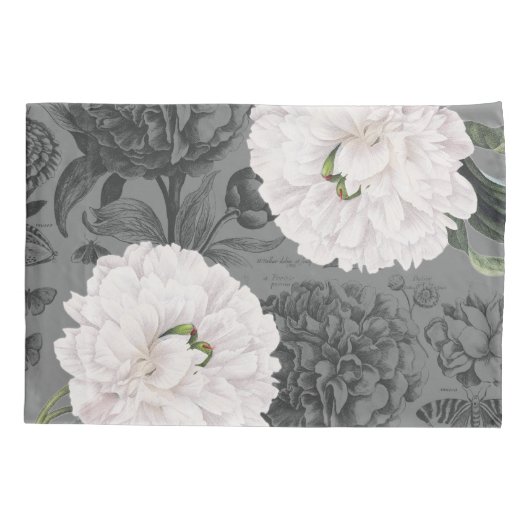 White Peony Gray Romantic Kussensloop (Achterkant)