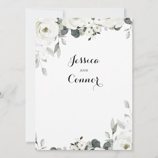 White Peony Green Faire-part de mariage (Dos)