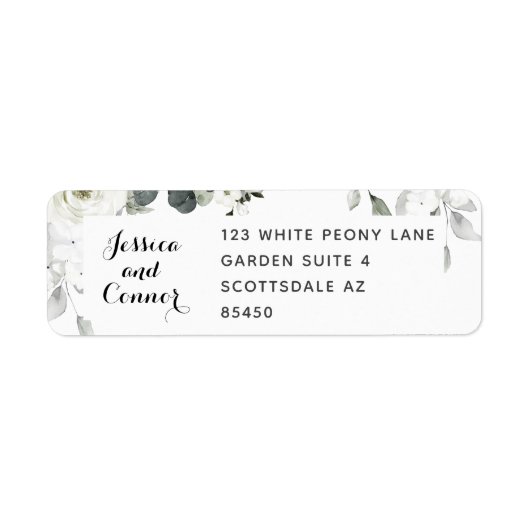 White Peony Greenery Return Address Mailing Label (Voorkant)