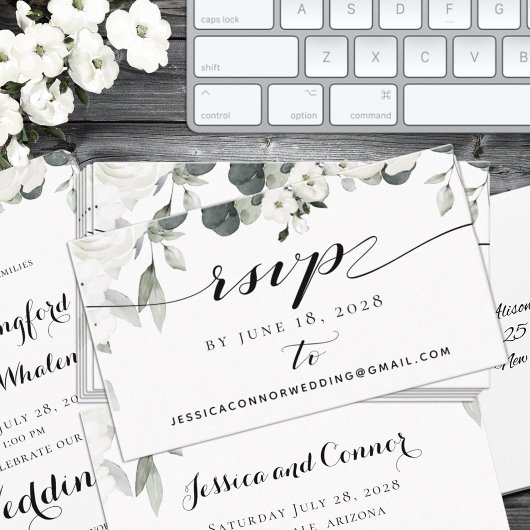 White Peony Greenery Wedding Carte en ligne RSVP