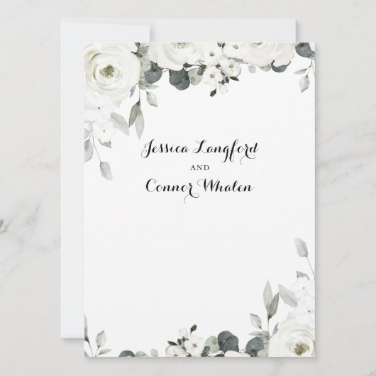 White Peony Greenery Wedding Invitation Kaart (Achterkant)