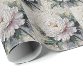 White Peony Impasto Art Cadeaupapier (Rol Hoek)