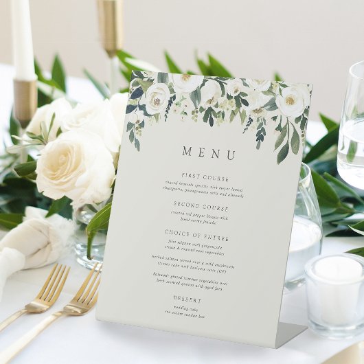 White Peony | Menu Waterverf Floral Lijst Reclamebord Met Voetstuk