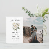 White Peony Save the Date Kaart (Staand voorkant)