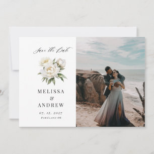 White Peony Save the Date Kaart
