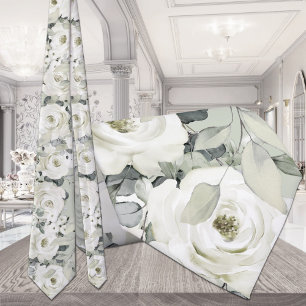 White Peony Silver Eucalyptus Wedding Sage Green Stropdas