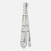 White Peony Silver Eucalyptus Wedding Stropdas (Voorkant)