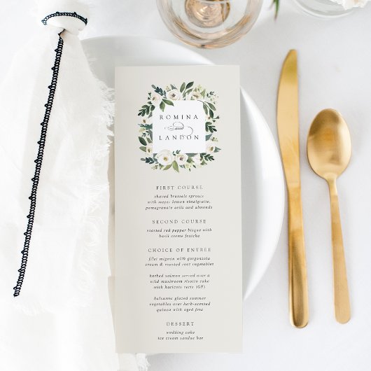 White Peony | Waterverf Floral Lijst Wedding Menu