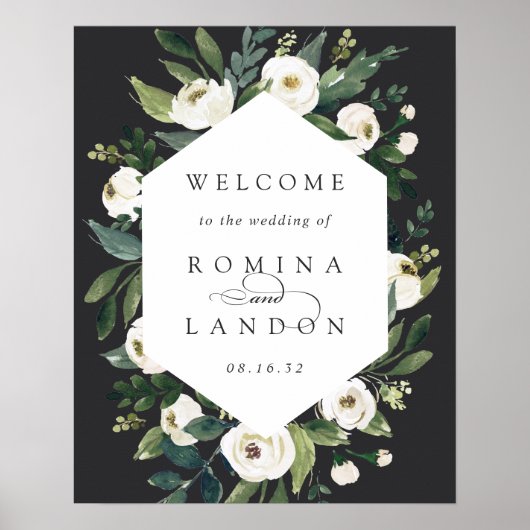 White Peony | Waterverf Floral Weddenschap Welkom Poster (Voorkant)