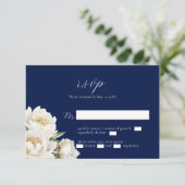 White Peony Wedding Blue RSVP Card (Staand voorkant)