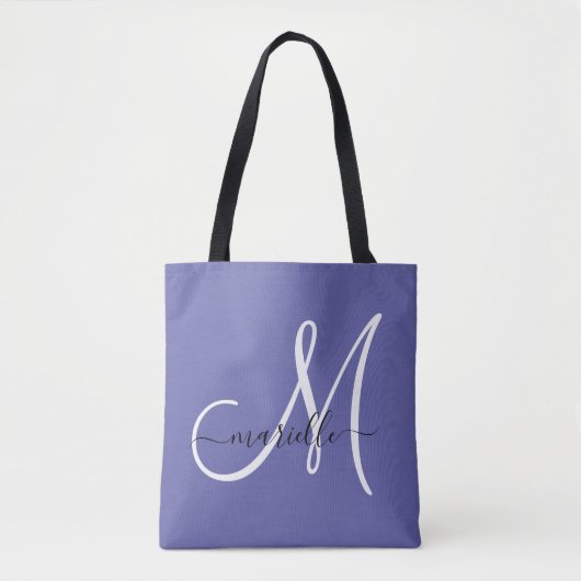 White Periwinkle Blue Girly Monogram Draagtas (Voorkant)