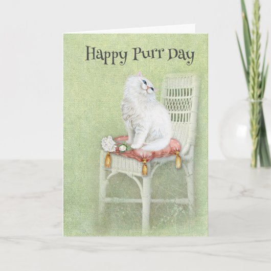 White Persian Birthday Cat Kaart (Voorkant)