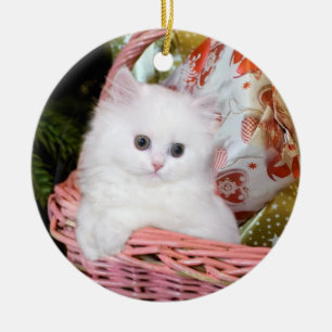 White Persian Kitten Kerstmis Keramisch Ornament