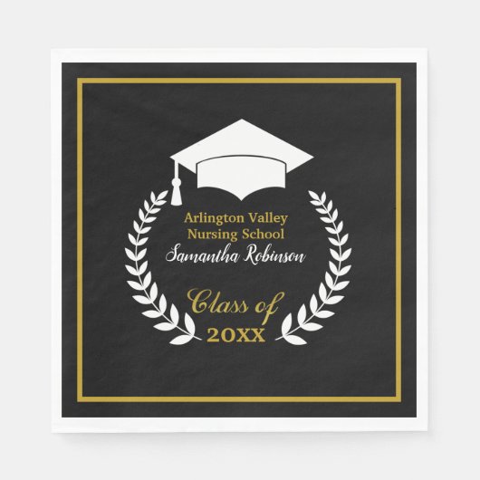 White Pet and Laurel Graduation Party Paper Napkin Servet (Voorkant)