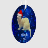 White Pet Ferret in Santa Hat Ornament (voorkant)