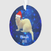 White Pet Ferret in Santa Hat Ornament (voorkant)