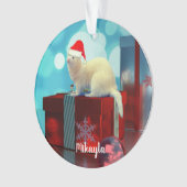 White Pet Ferret in Santa Hat Ornament (voorkant)