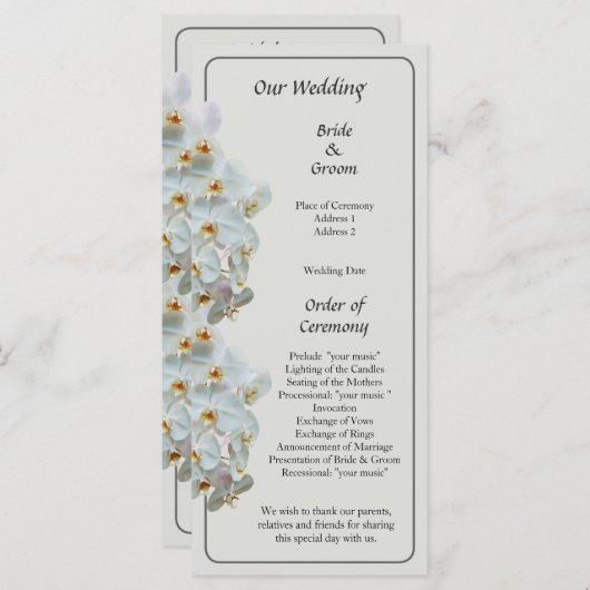 White Phalaenopsis Orchids Wedding Programme Programma (Voorkant / Achterkant)