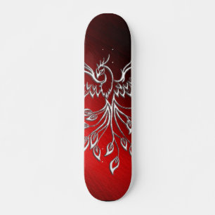 White Phoenix Rises Red in Black Ashes Skateboard