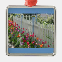 White Picket Fence with Tulips-ornament