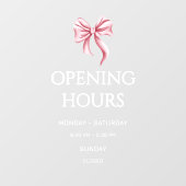 White Pink Bow Opening Hours Small Business Raamsticker (Vel)