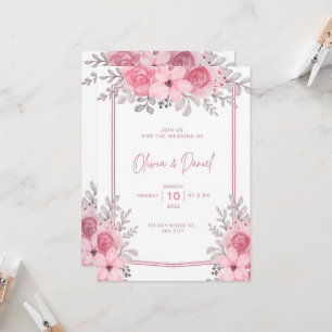 White Pink Elegant Wedding Invitation of bloemen Kaart