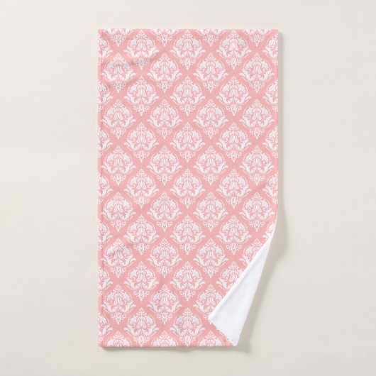 White & Pink Floral Damasks Pattern (Serviette à main)
