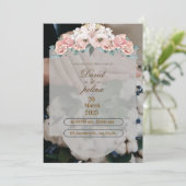 White Pink Flower Decoration Wedding Invitation (Debout devant)
