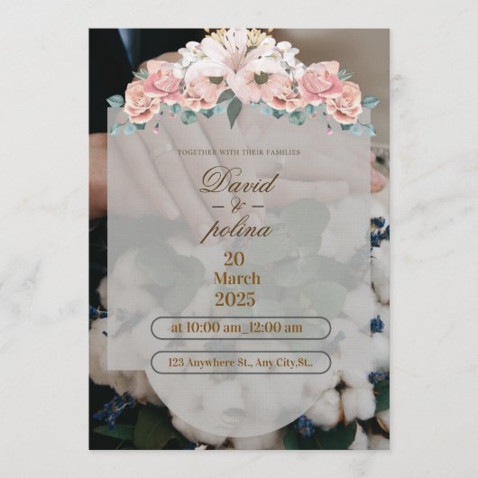 White Pink Flower Decoration Wedding Invitation (Devant)