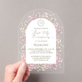 white pink flowers First Holy Communion Acryl Uitnodigingen (Insitu (Draagbaar))