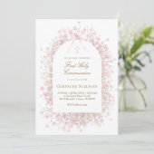 white pink flowers | First Holy Communion Kaart (Staand voorkant)