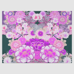 WHITE PINK FLOWERS Peony, Rozen Japanse Floral Tissuepapier