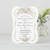 White Pink Roses Gold Lijst Navy verlovingsfeest Kaart (Staand voorkant)
