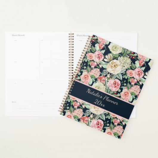 White & Pink Roses with Quote Personalized Planner (Devant avec enveloppe)