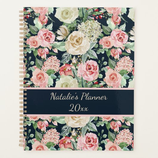 White & Pink Roses with Quote Personalized Planner (Devant)