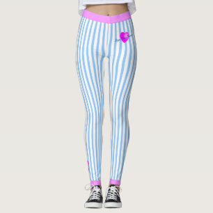 White Pinstripes met Sign Jouw naam Heart op BLUE Leggings